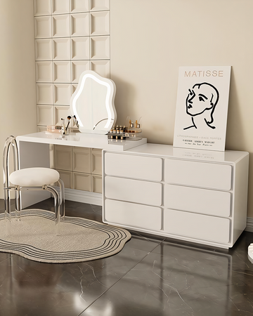 Aubrey Dressing Table Set With Side Drawer, Cream