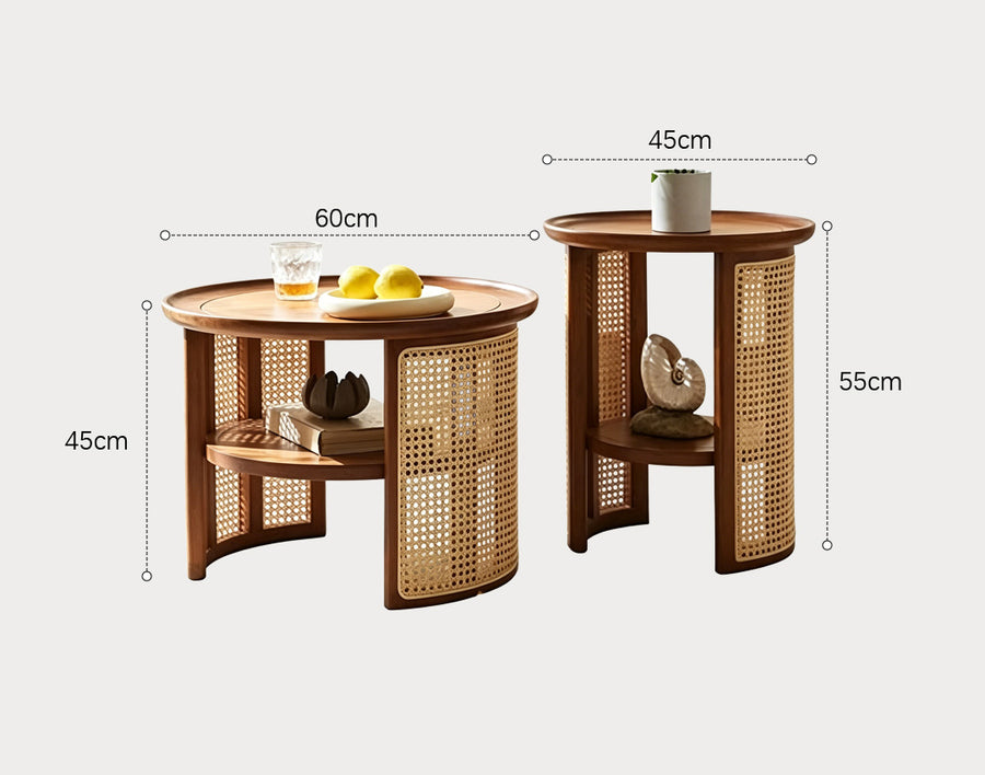 Austin Rattan Coffee Table Set, Wood