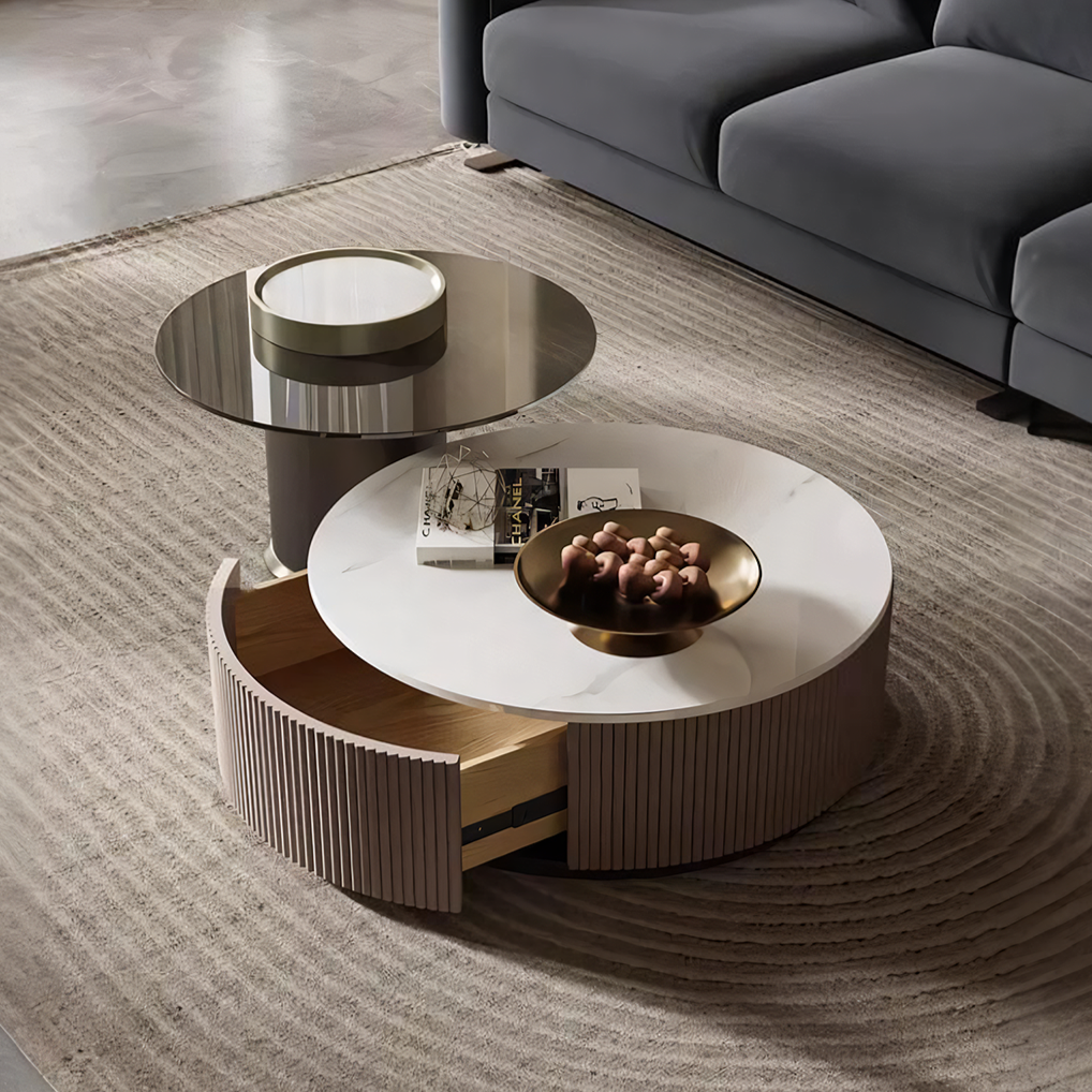 Avery Nesting Coffee Table Set, Round, with Storage, Glass - glass round nesting coffee table UK