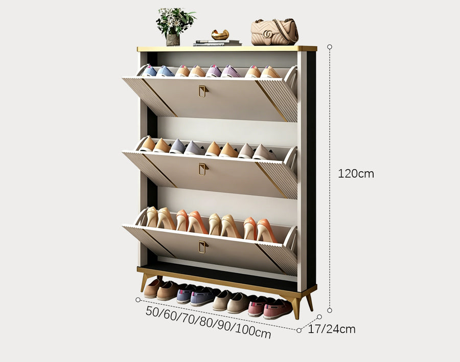 Ayling Shoe Storage, White and Grey styled for narrow shoe storage cabinet