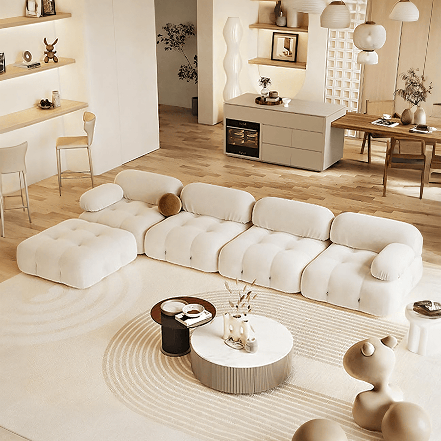 B&B Camaleonda Style Two Seater, Three Seater, Three Seater Corner Sofa lifestyle view with small two seater sofa uk