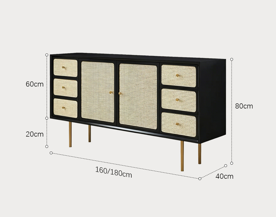 Babs Rattan Sideboard with Drawers, Wood