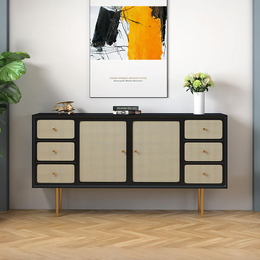 Babs Rattan Sideboard with Drawers, Wood - babs rattan sideboard drawers rattan sideboard UK