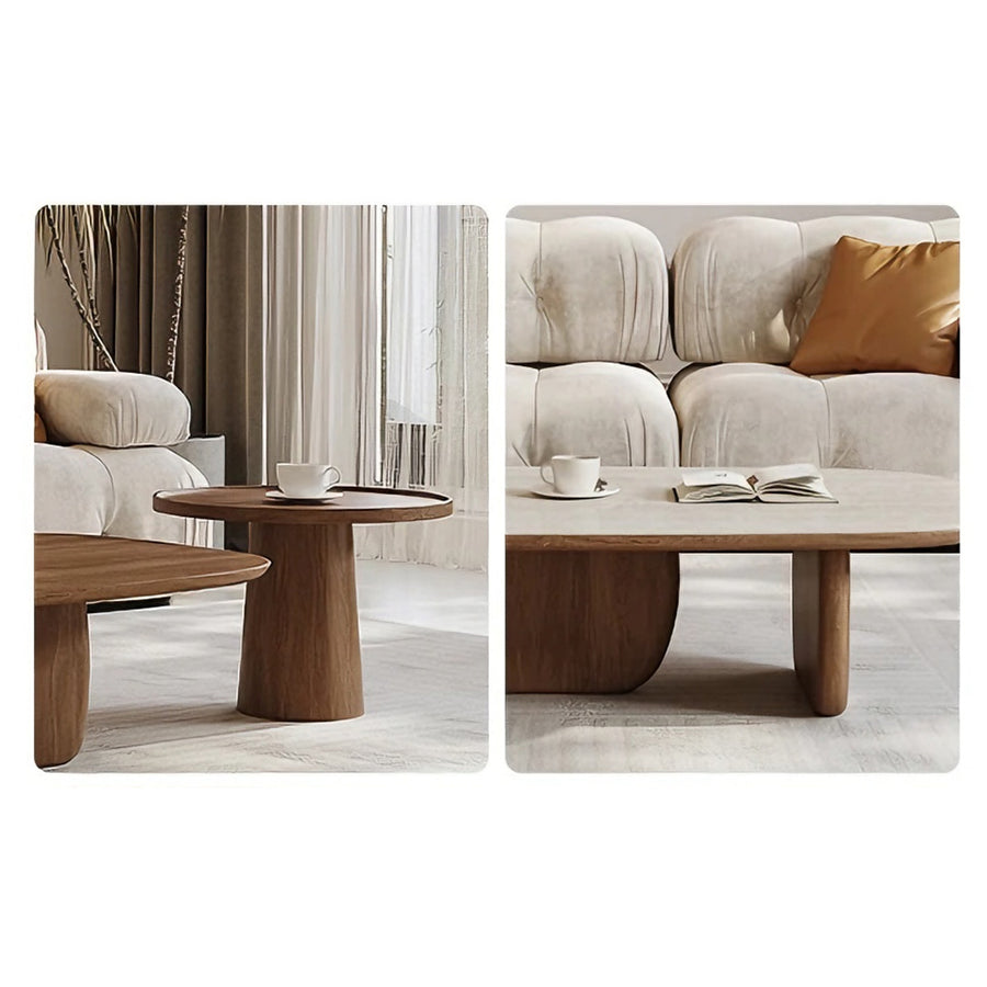 Barakat Travertine Coffee Table Set, Walnut