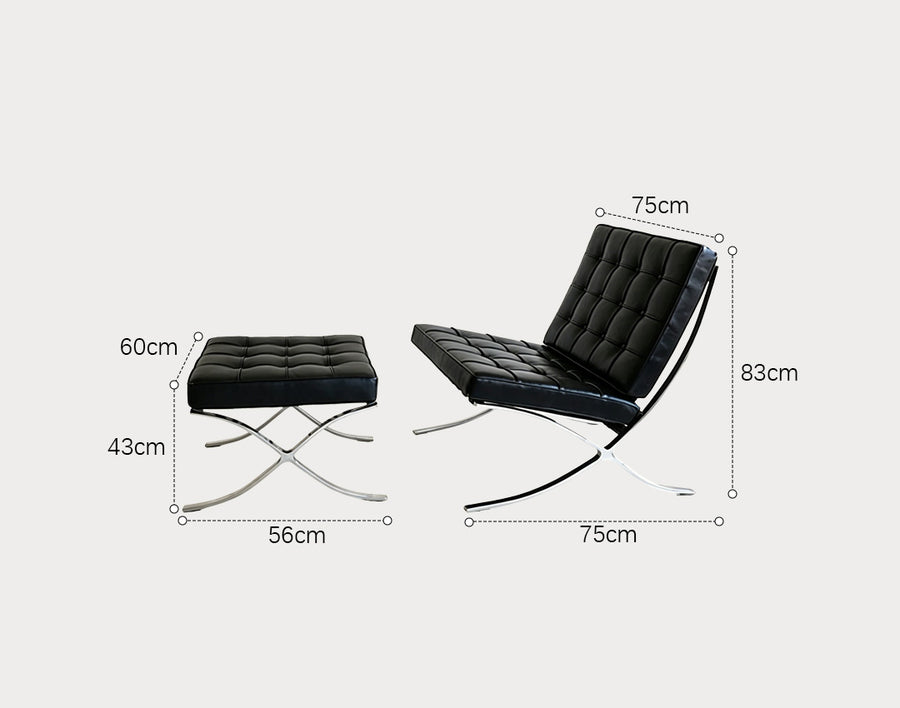 Barcelona Chair And Stool, Real Leather