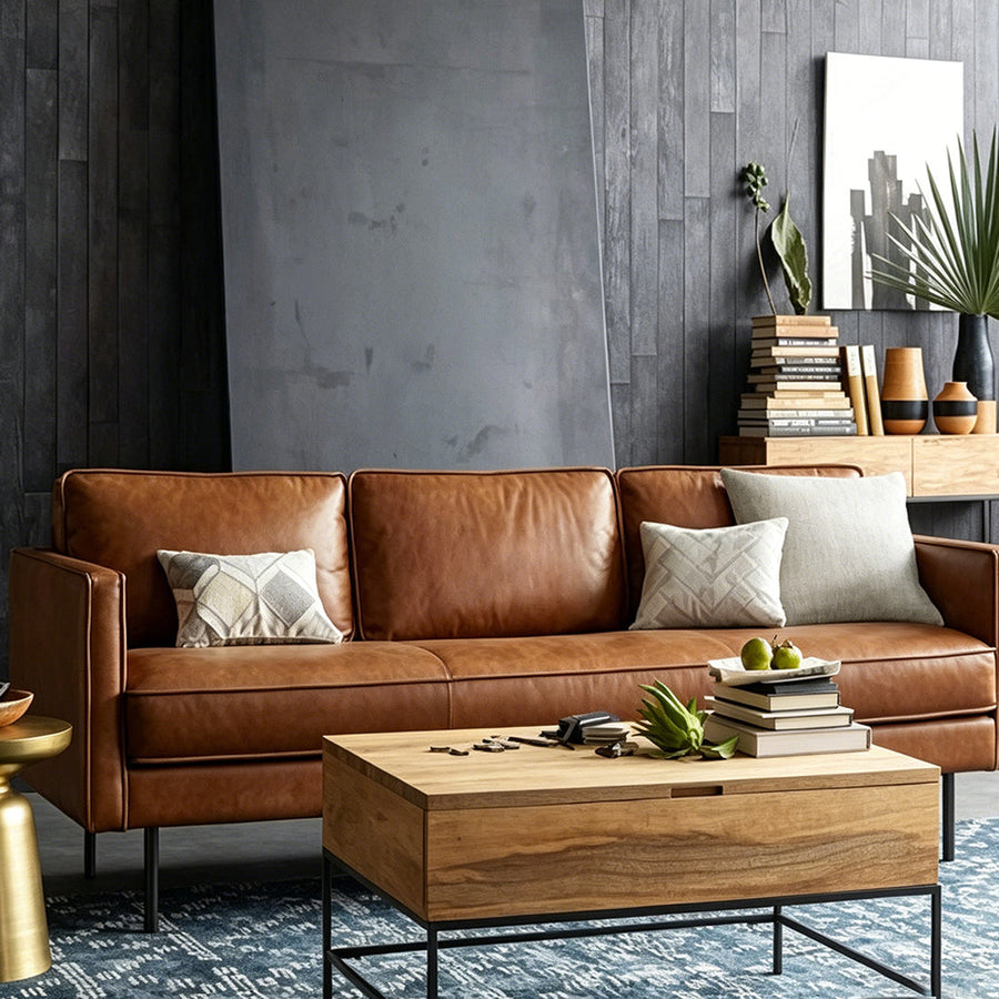 Baxter Two Seater, Three Seater Sofa, Real Leather front view as a modern two seater sofa