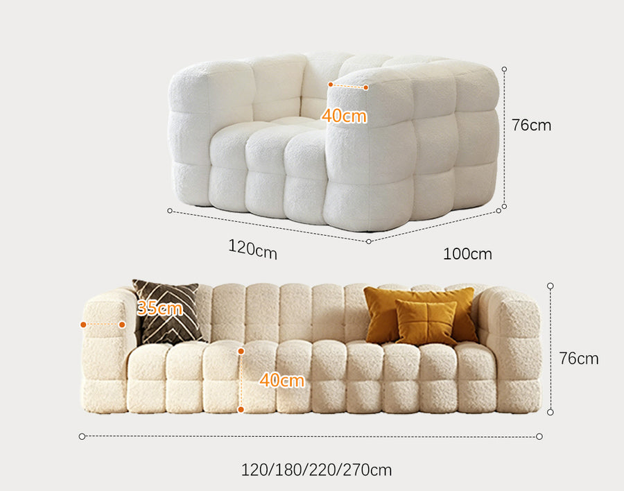 Bea Beatrice Sofa, Two Seater Sofa, Three Seater Sofa, Boucle side view and sofa proportion