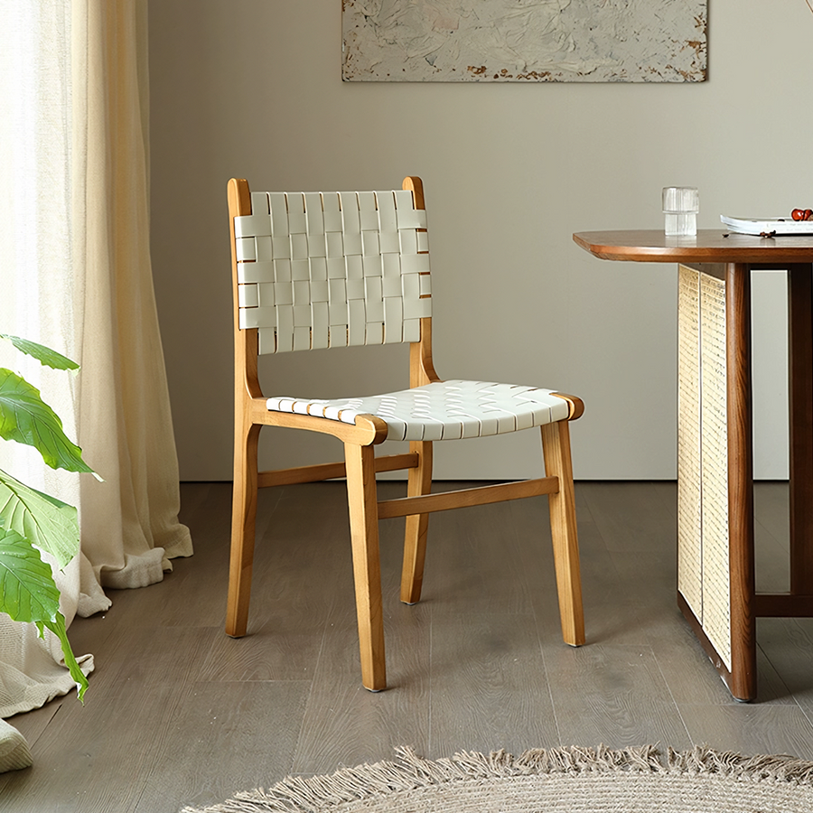 Beau Dining Chair, Ash Wood, Without Armrest - rattan dining chair UK