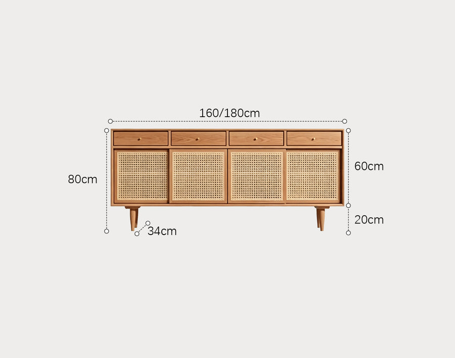 Bertha Rattan Sideboard with Drawers, Pine Wood