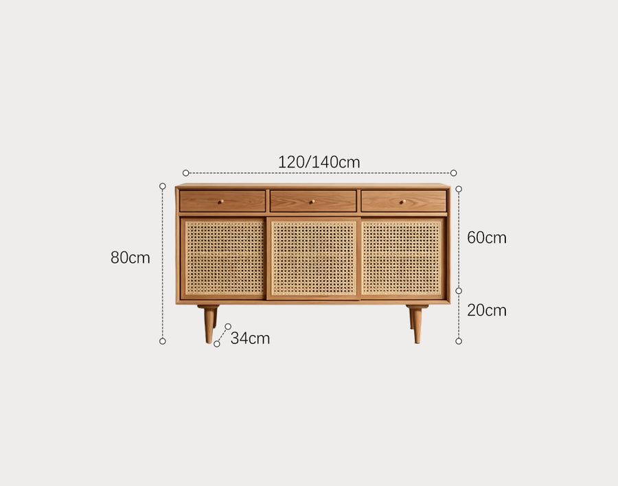 Bertha Rattan Sideboard with Drawers, Pine Wood