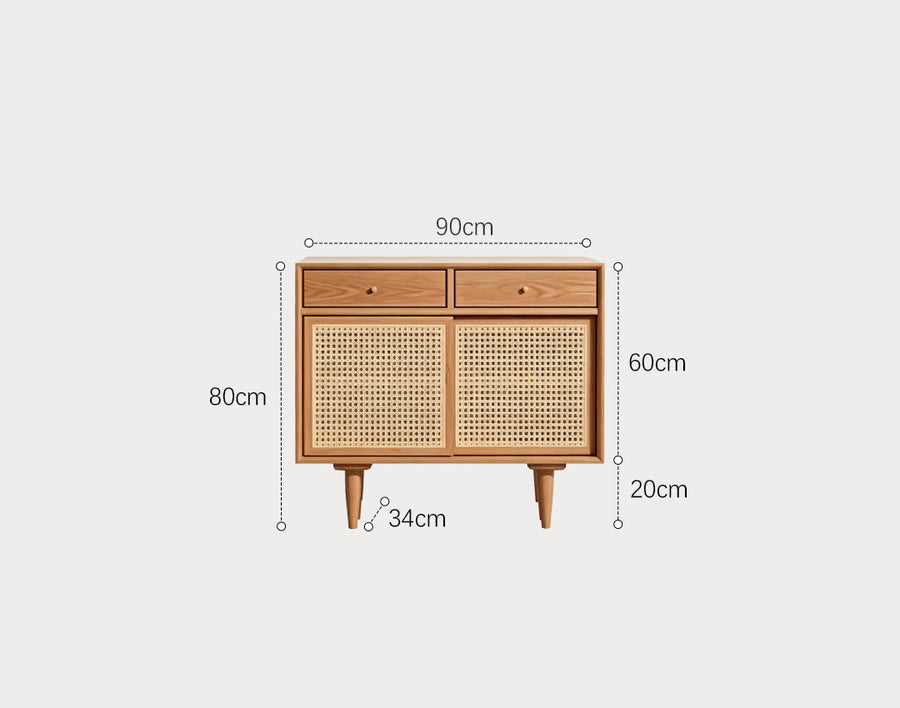 Bertha Rattan Sideboard with Drawers, Pine Wood