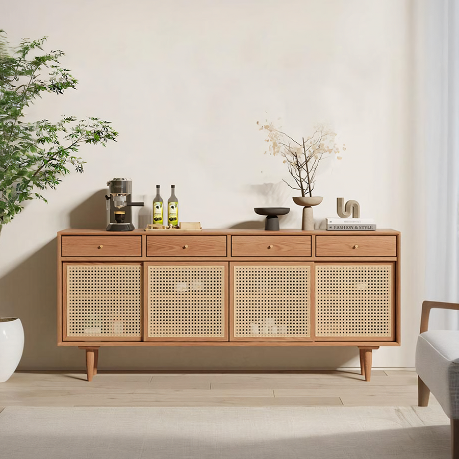 Bertha Rattan Sideboard with Drawers, Pine Wood - bertha rattan sideboard drawers rattan sideboard UK