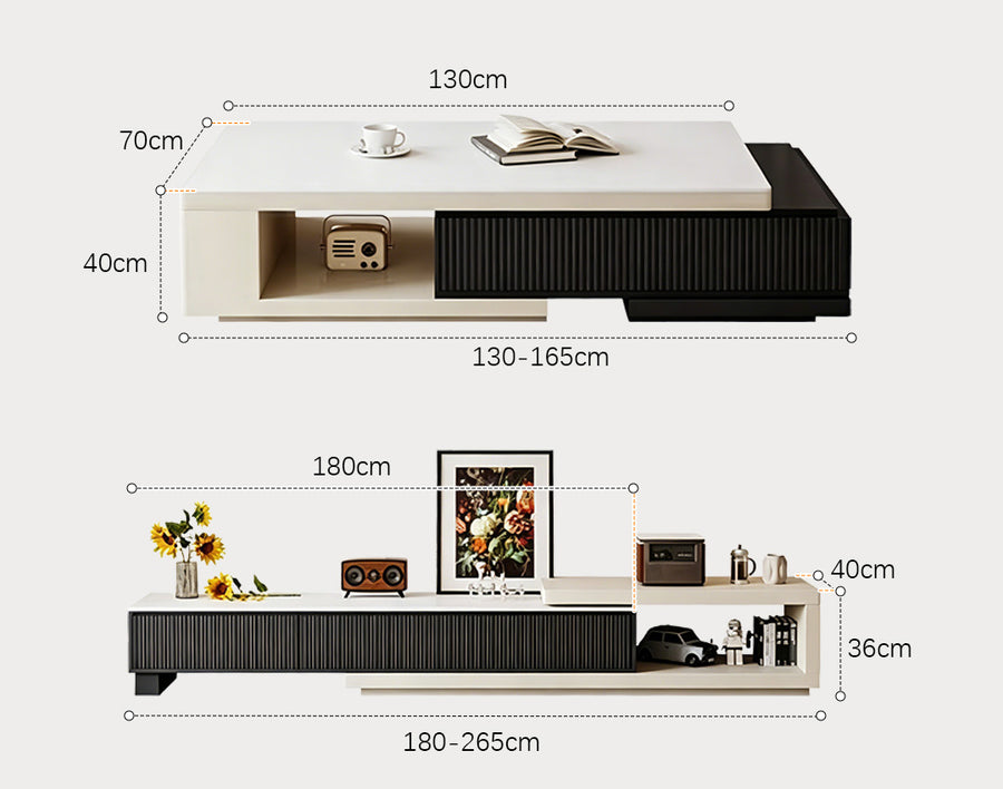 Bonnie Coffee Table, Black & White, Extendable