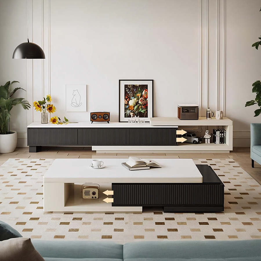 Bonnie TV Stand Set With Coffee Table, Black & White - bonnie coffee table UK