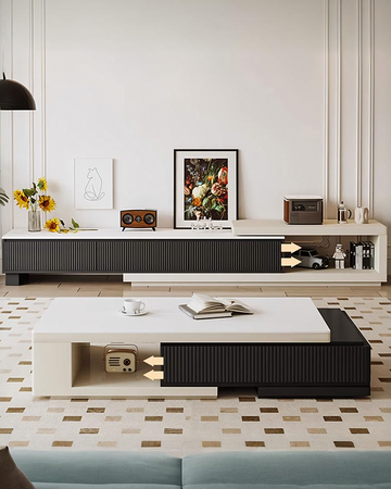 Bonnie TV Stand Set With Coffee Table, Black & White