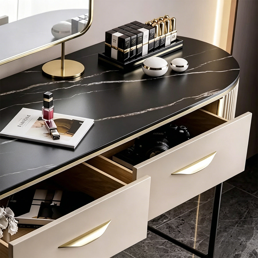 Boris Drawer Dressing Table with Mirror and Stool room setting for TV storage