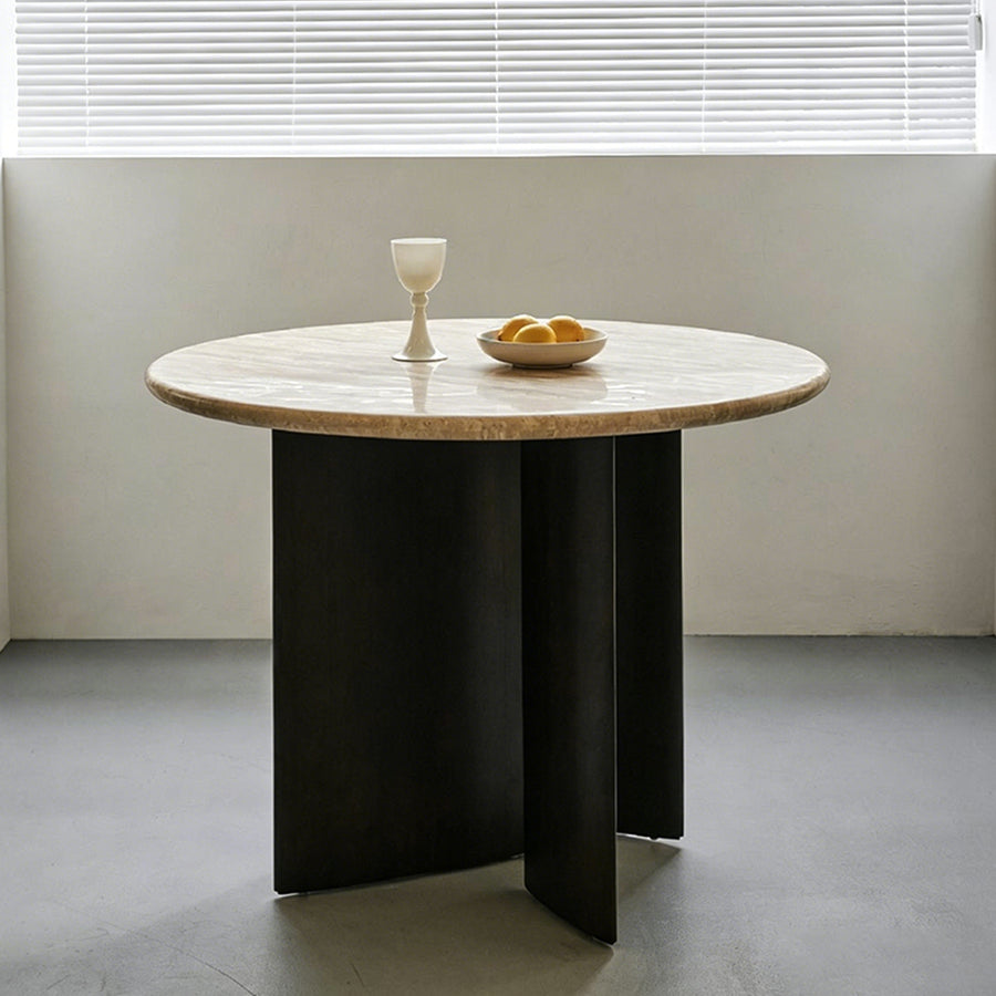 Boulanger Round Dining Table lifestyle view with round stone dining table