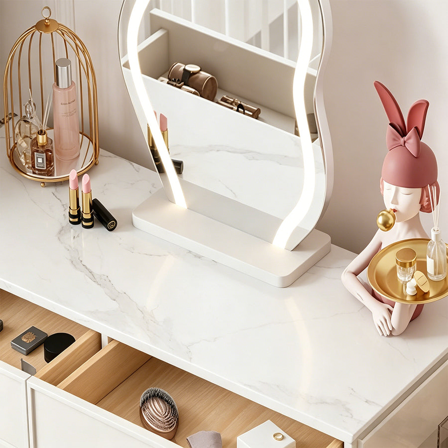 Brennan Dressing Table With Sideboard cabinet and shelf detail