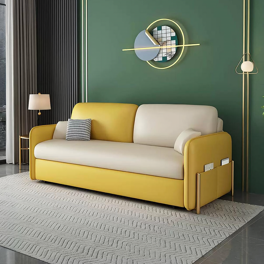 Burke Two Seater Sofa Bed, Yellow and White for modern UK living room