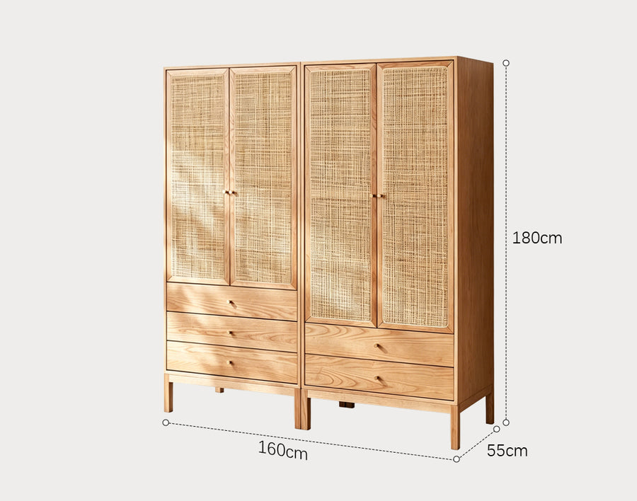 Caden Rattan Wardrobe, Wood