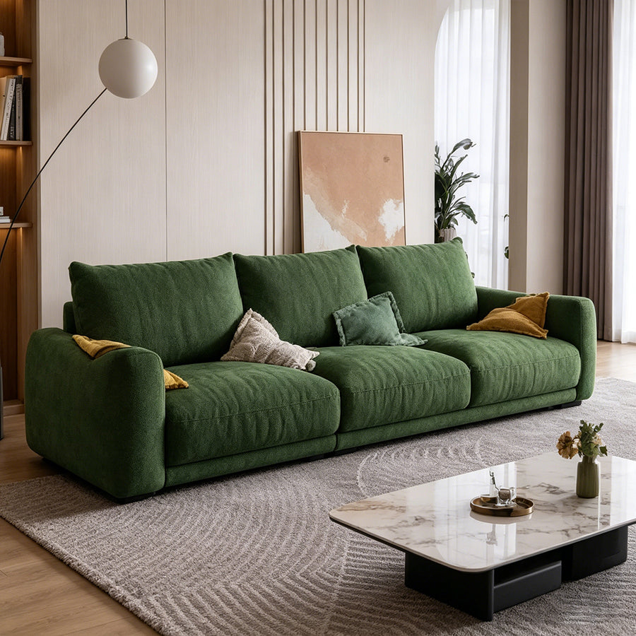 Caleb Modern Two Seater, Three Seater, Four Seater Sofa, Cotton Linen lifestyle view with modern two seater sofa