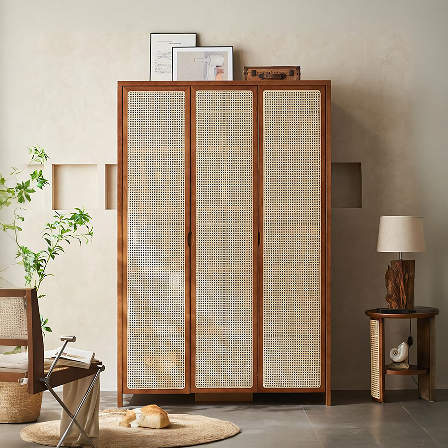 Cameron Rattan Wardrobe, Solid Wood - cameron rattan wardrobe UK