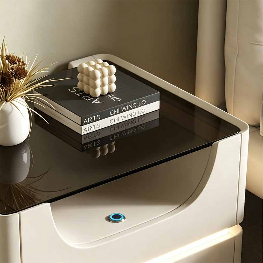 Candice Bedside Table with LED, Cream