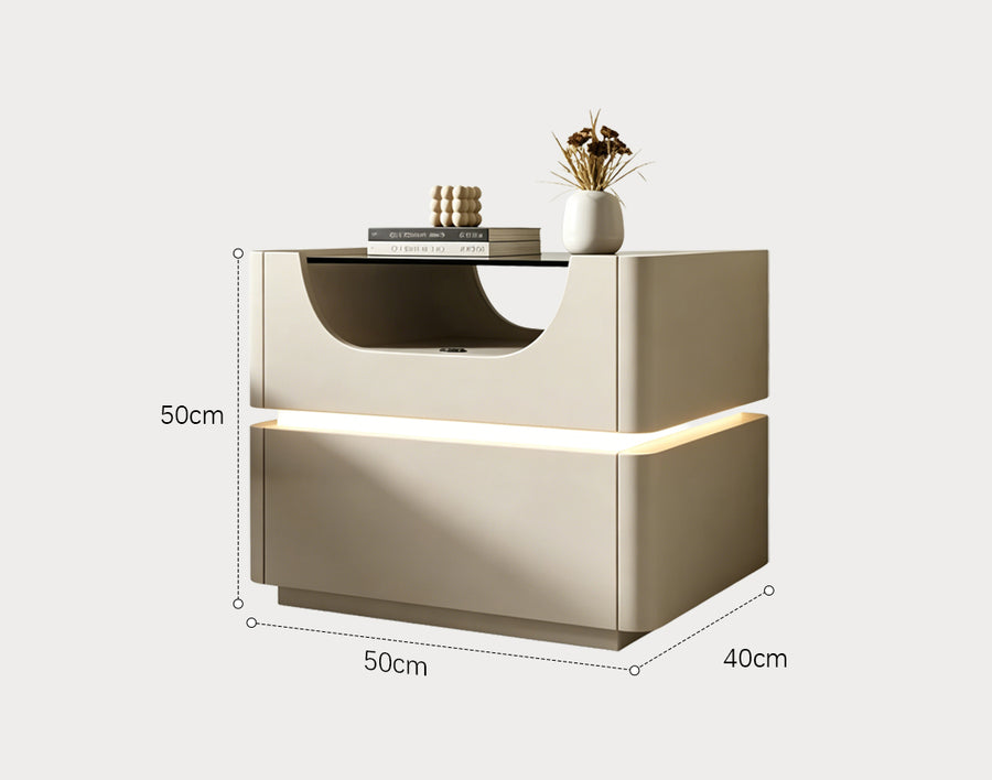 Candice Bedside Table with LED, Cream
