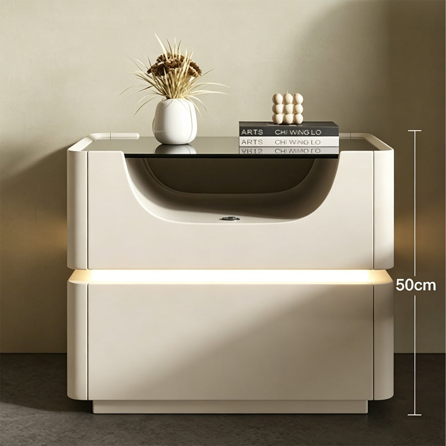 Candice Bedside Table with LED, Cream