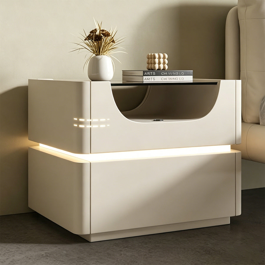 Candice Bedside Table with LED, Cream