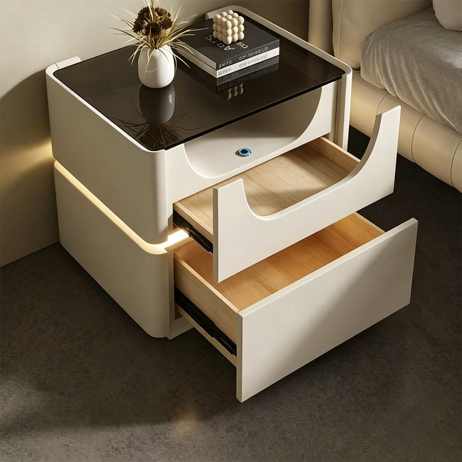 Candice Bedside Table with LED, Cream