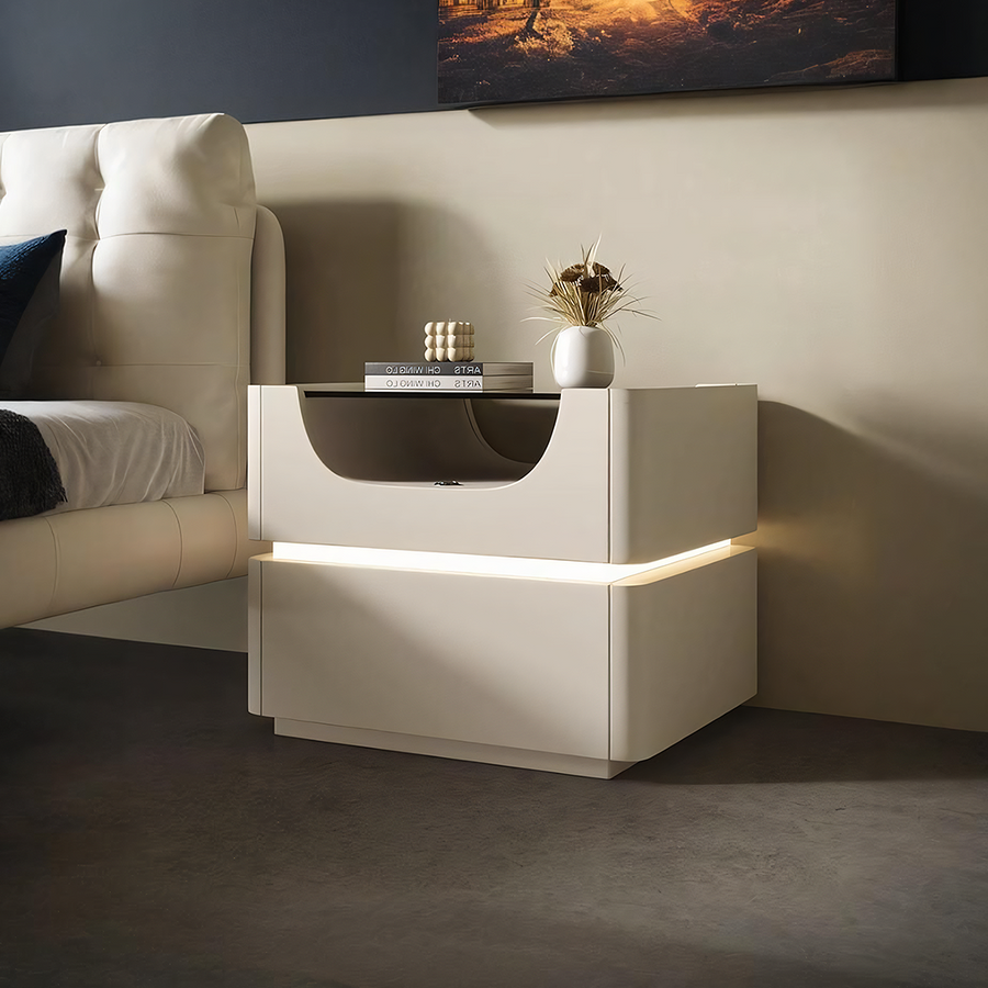 Candice Bedside Table with LED, Cream - candice bedside led cream bedside table UK
