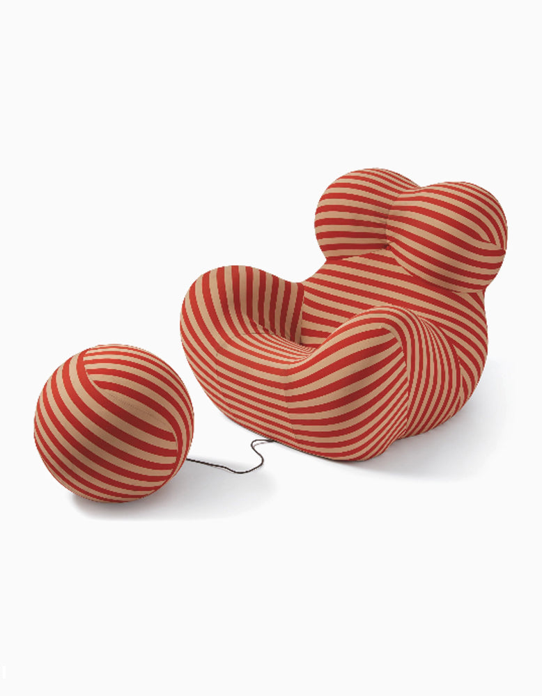 Dundee Lounge Armchair With A Ball Stool, Red/Blue detail view for accent chair UK