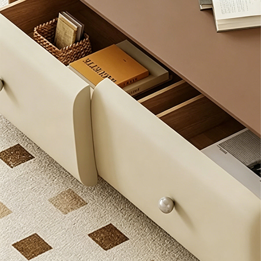 Chavarria Rectangle Coffee Table With Storage, Cream & Walnut styled for for living room