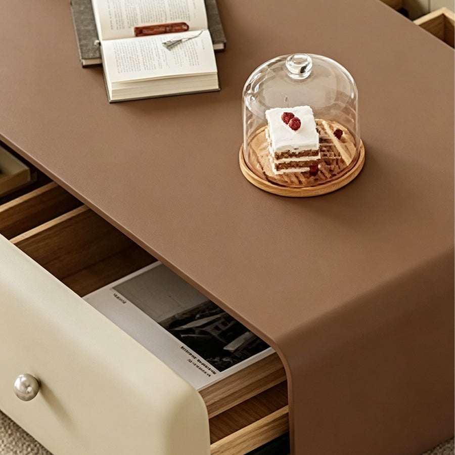 Chavarria Rectangle Coffee Table With Storage, Cream & Walnut detail view for rectangular coffee table UK