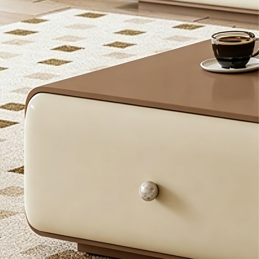 Chavarria Rectangle Coffee Table With Storage, Cream & Walnut in a modern UK home