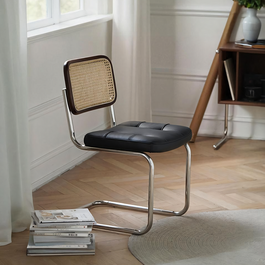 Chloe Rattan Dining Chair, Steel & Wood & Leather - chloe rattan dining chair UK