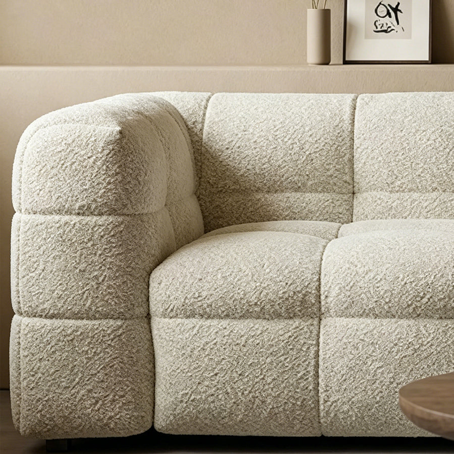 Chrissie Marshmallow Two Seater, Three Seater, Four Seater Sofa, Boucle compact living room seating idea