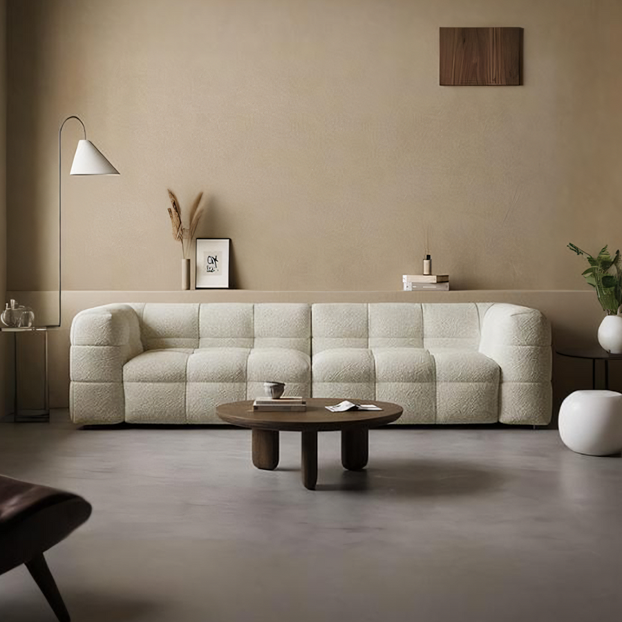 Chrissie Marshmallow Two Seater, Three Seater, Four Seater Sofa, Boucle upholstery and cushion detail