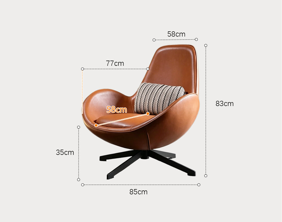 Classical Snail Armchair, Brown Leather detail view for accent chair