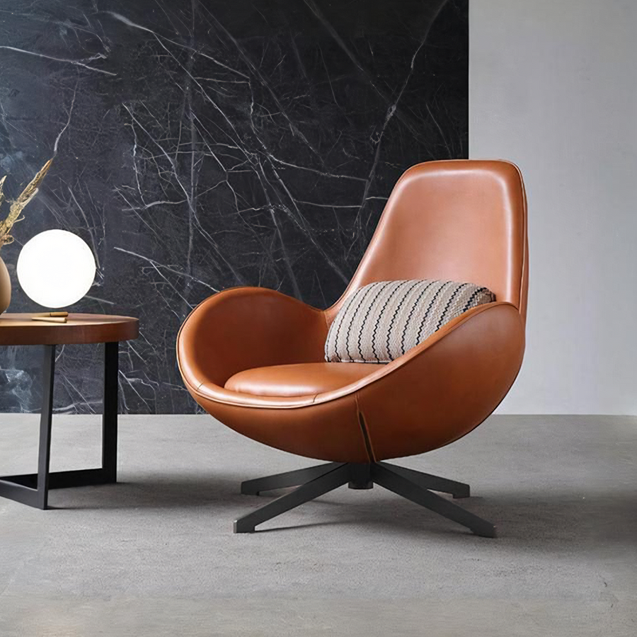 Classical Snail Armchair, Brown Leather - accent chair UK