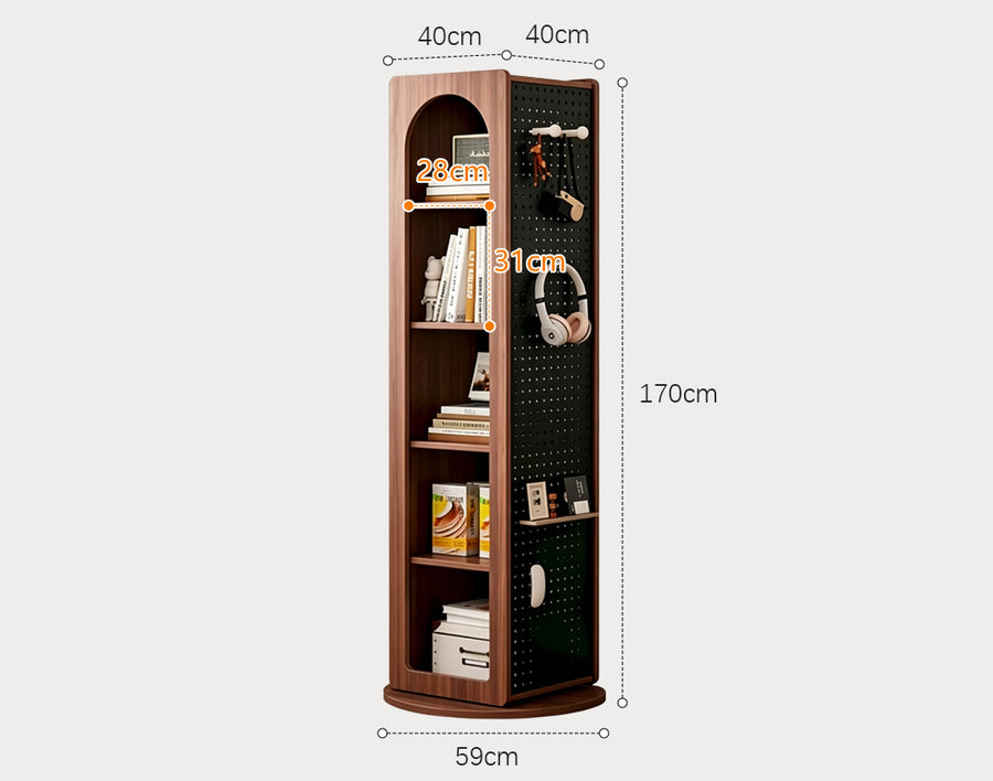 Correa Rotating Bookshelf, Freestanding Shelving Unit With Full Length Mirror detail view for tan bookcase