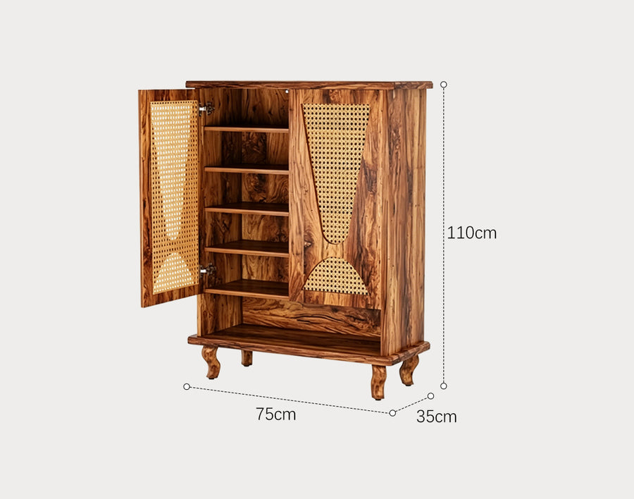 Crusoe Rattan Shoe Cabinet detail view for storage cabinet UK