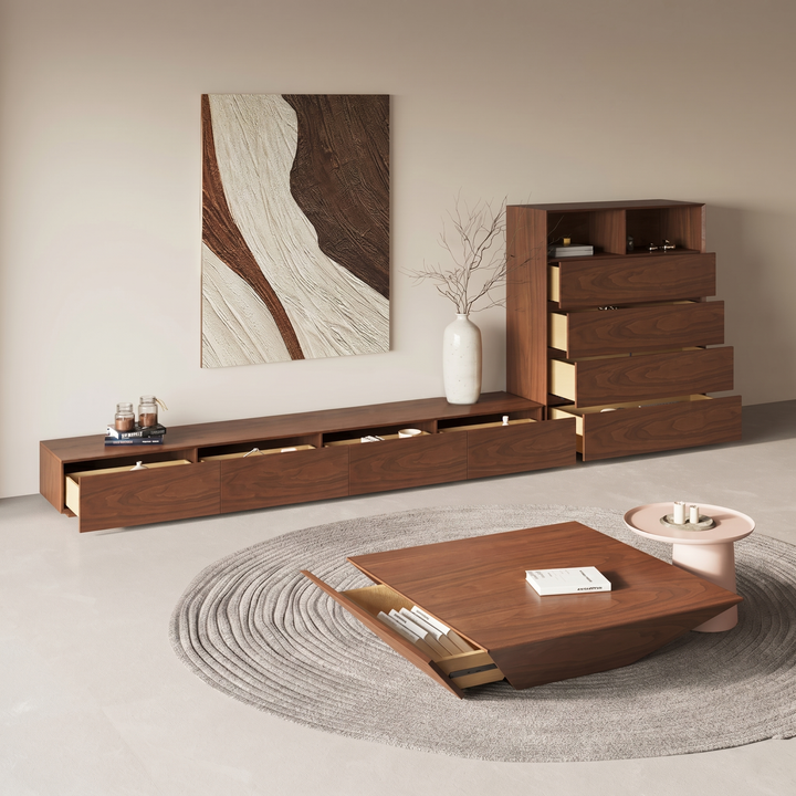 Lavone TV Stand storage detail and media unit finish
