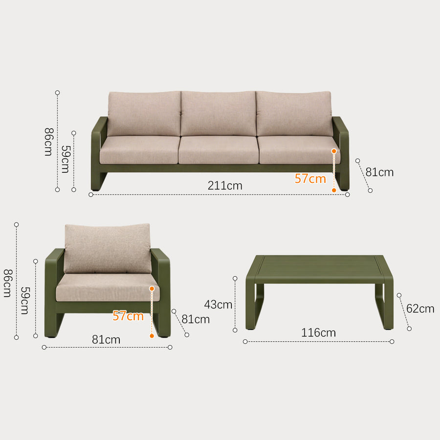 Moss Garden Sofa Set, Aluminium