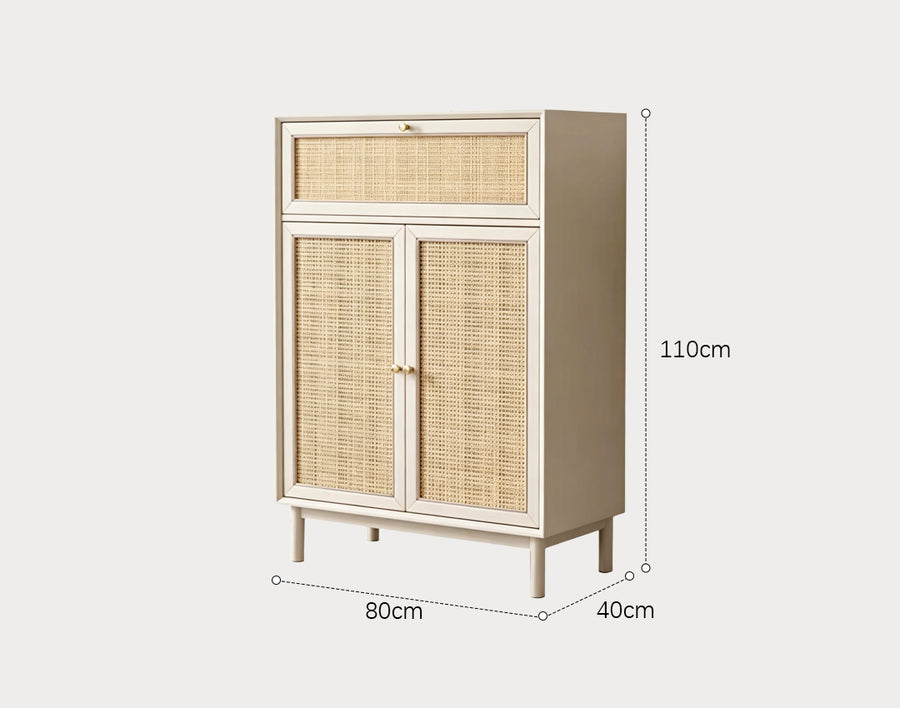 Dederick Rattan Shoe Storage With Drawer detail view for cabinet UK