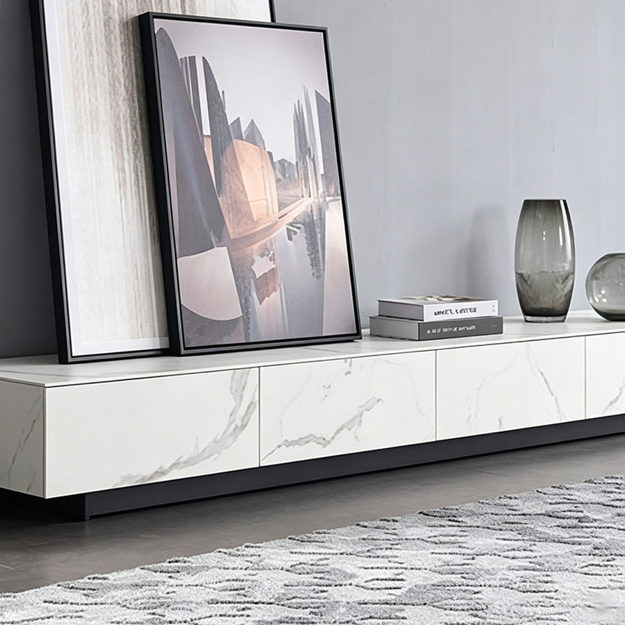 Demelza TV Stand Set With Coffee Table, Gold Base cabinet and shelf detail