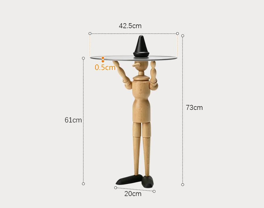 Derby Pinocchio Puppet Side Table, Solid Wood