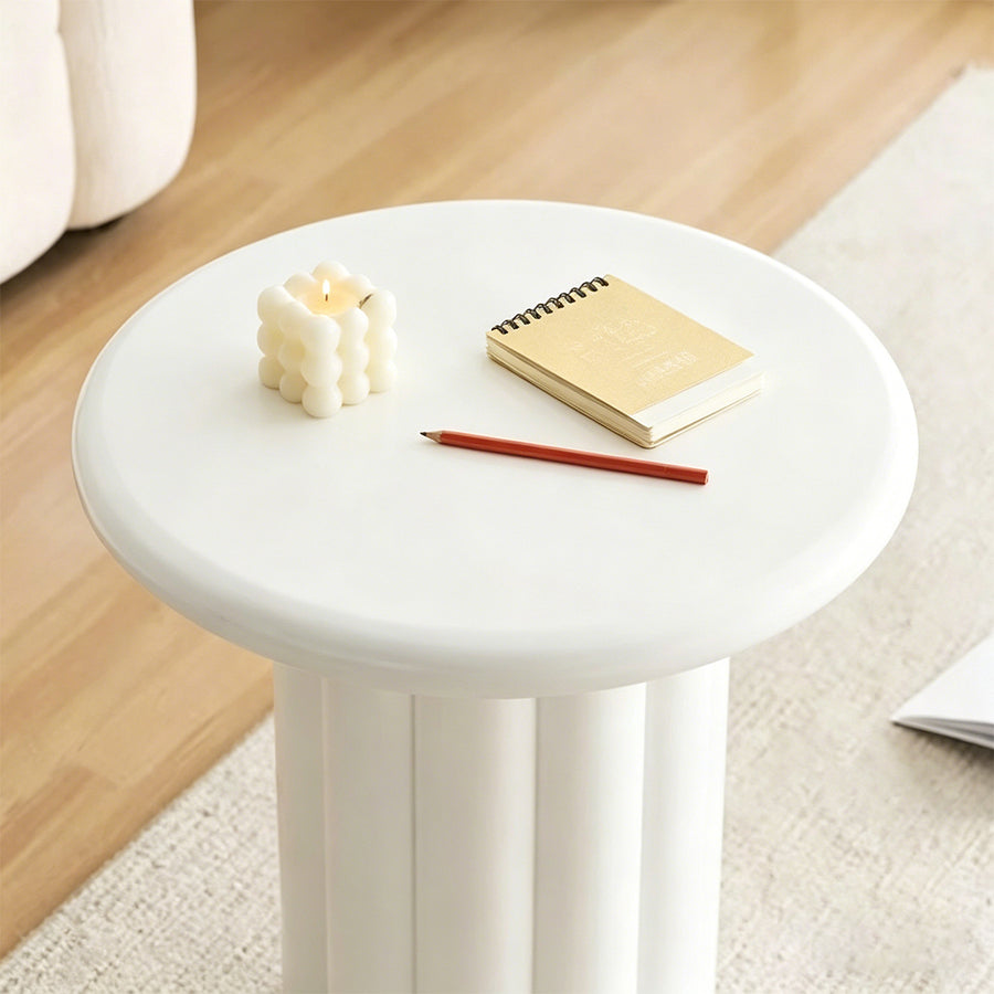 Derek Cylinder Side Table, White