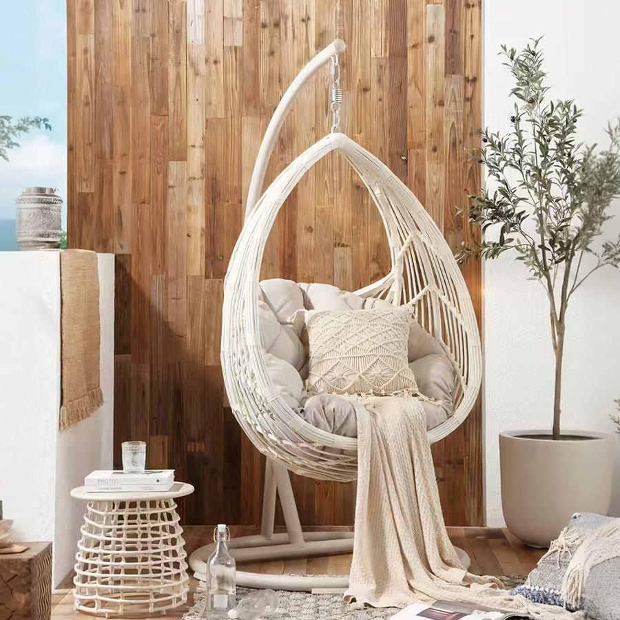 Dominic Rattan Garden Hanging Egg Chair with Stand, Indoor/ Outdoor Use - lounge chair UK